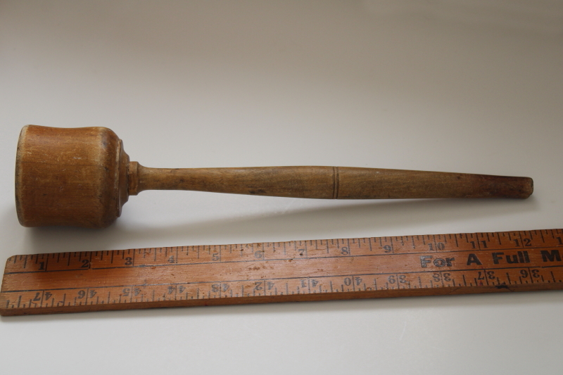 photo of worn old wood potato masher, french country style vintage farmhouse kitchen tool crock tamper #3