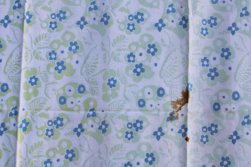 photo of worn soft vintage cotton feedsack fabric, faded print, blue & green flowers #2