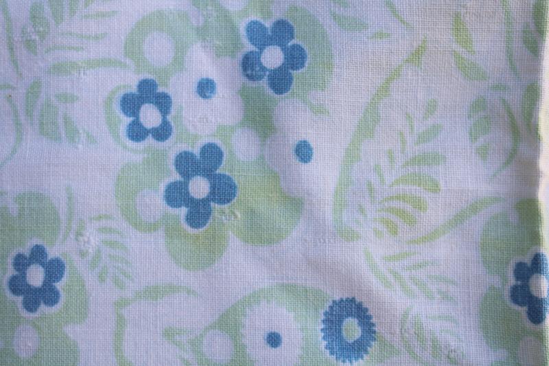 photo of worn soft vintage cotton feedsack fabric, faded print, blue & green flowers #3