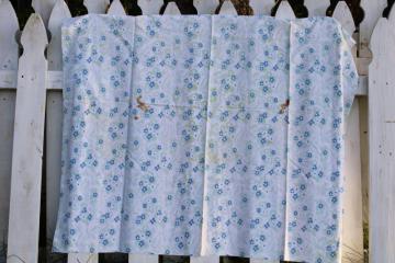 catalog photo of worn soft vintage cotton feedsack fabric, faded print, blue & green flowers