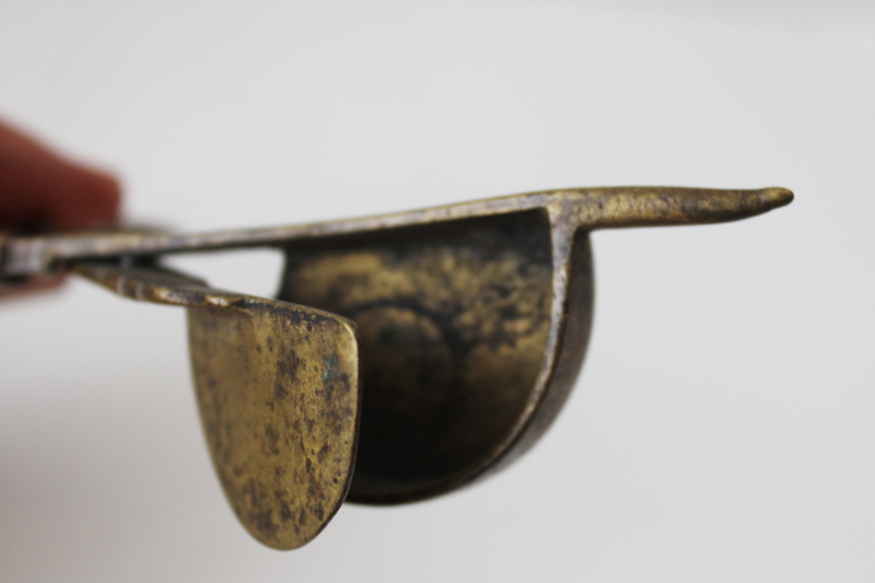 photo of worn tarnished vintage brass candle snuffer, scissors type snuffer antique colonial style  #5