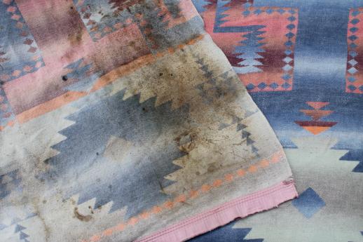 photo of worn vintage camp blankets, primitive rustic faded indian blanket colors  #4