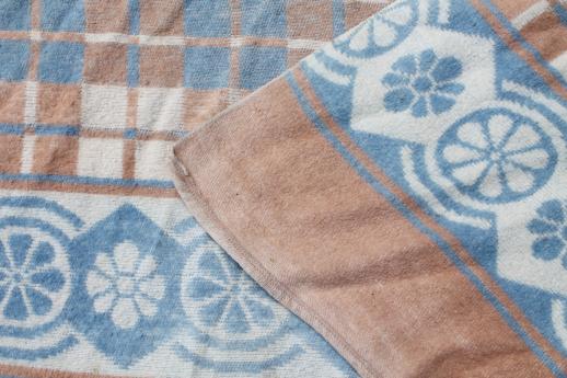 photo of worn vintage camp blankets, primitive rustic faded indian blanket colors  #6