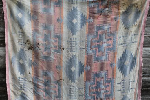 photo of worn vintage camp blankets, primitive rustic faded indian blanket colors  #7