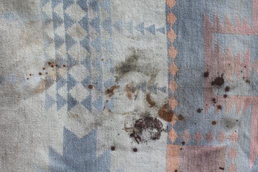 photo of worn vintage camp blankets, primitive rustic faded indian blanket colors  #8