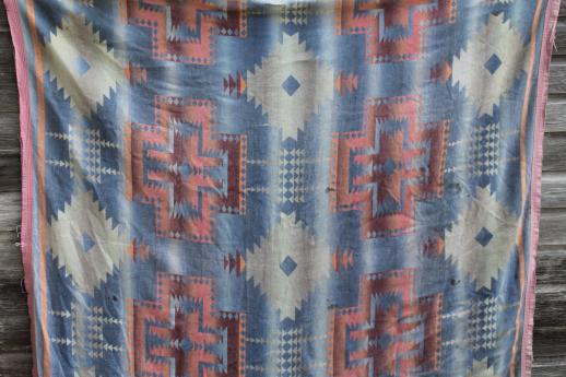 photo of worn vintage camp blankets, primitive rustic faded indian blanket colors  #9