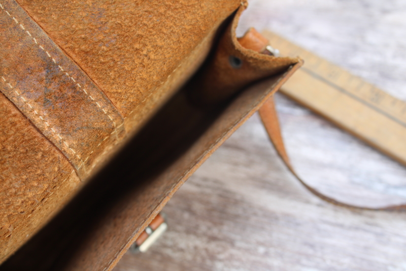 photo of worn vintage pigskin leather pouch, purse, tool bag or equipment case w/ long shoulder strap #5