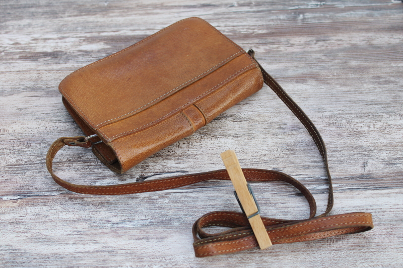 photo of worn vintage pigskin leather pouch, purse, tool bag or equipment case w/ long shoulder strap #6