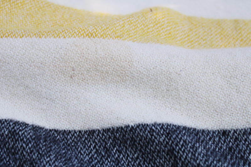 photo of worn vintage wool camp blanket, Hudson's Bay style striped red yellow green black  #8