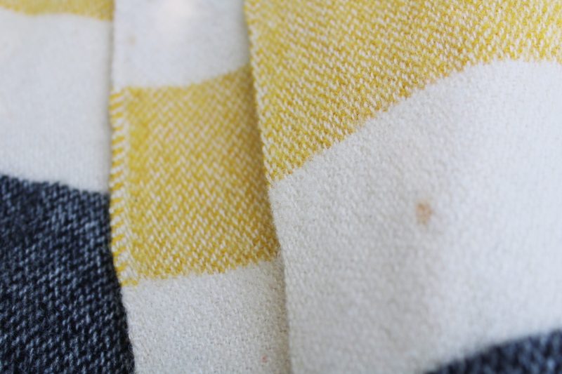 photo of worn vintage wool camp blanket, Hudson's Bay style striped red yellow green black  #9