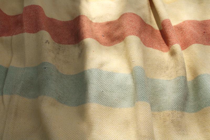 photo of worn wool camp blanket four point yellow Hudson's Bay stripe cutter fabric to upcycle #5