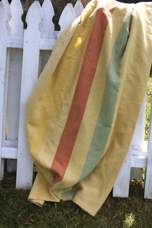 photo of worn wool camp blanket four point yellow Hudson's Bay stripe cutter fabric to upcycle #6