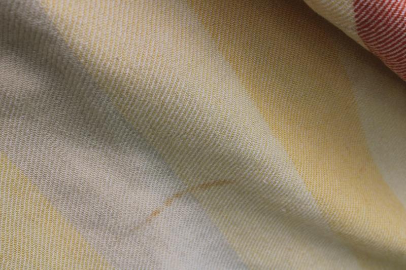 photo of worn wool camp blanket four point yellow Hudson's Bay stripe cutter fabric to upcycle #11