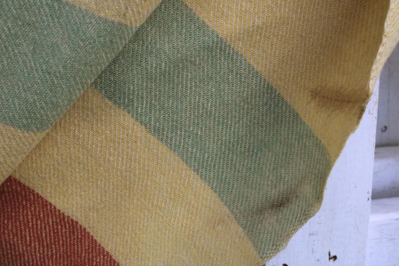 photo of worn wool camp blanket four point yellow Hudson's Bay stripe cutter fabric to upcycle #12