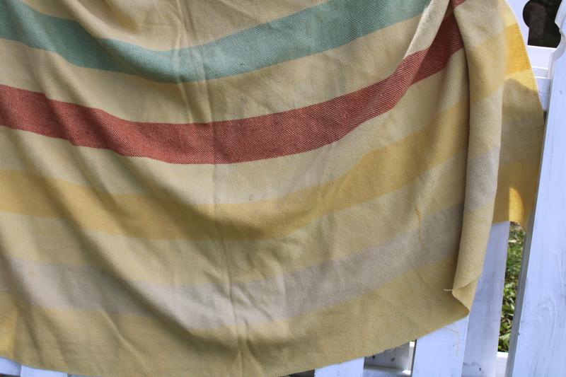 photo of worn wool camp blanket four point yellow Hudson's Bay stripe cutter fabric to upcycle #13