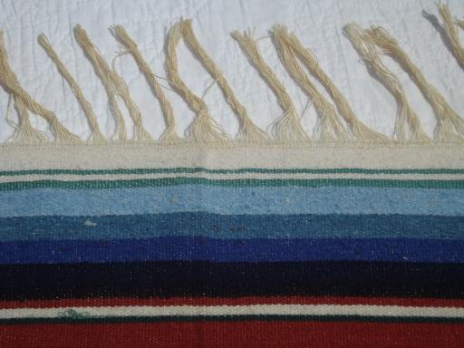 photo of woven serape stripes Mexican Indian blanket rug, vintage Mexico souvenir #3