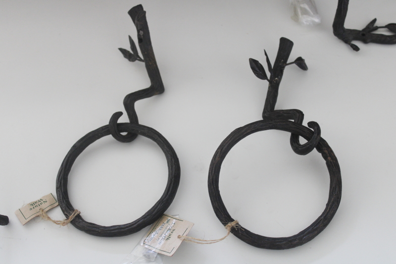 photo of wrought metal bathroom hardware, nature theme leaves & branches towel rod, wall mount ring towel holders  #4