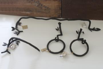 wrought metal bathroom hardware, nature theme leaves & branches towel rod, wall mount ring towel holders 