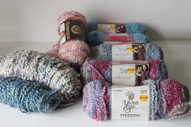 photo of yarn lot Homespun, Thick n Quick, Fireside chunky acrylic cool blues pink colors grey  #1