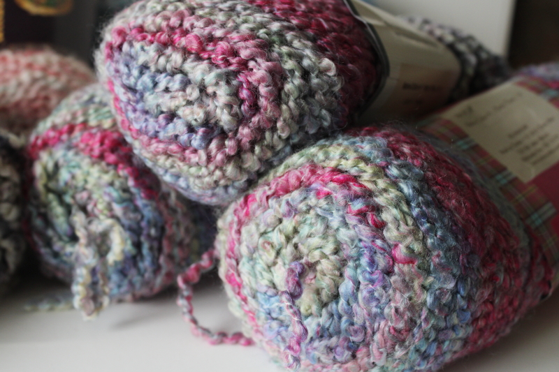photo of yarn lot Homespun, Thick n Quick, Fireside chunky acrylic cool blues pink colors grey #4