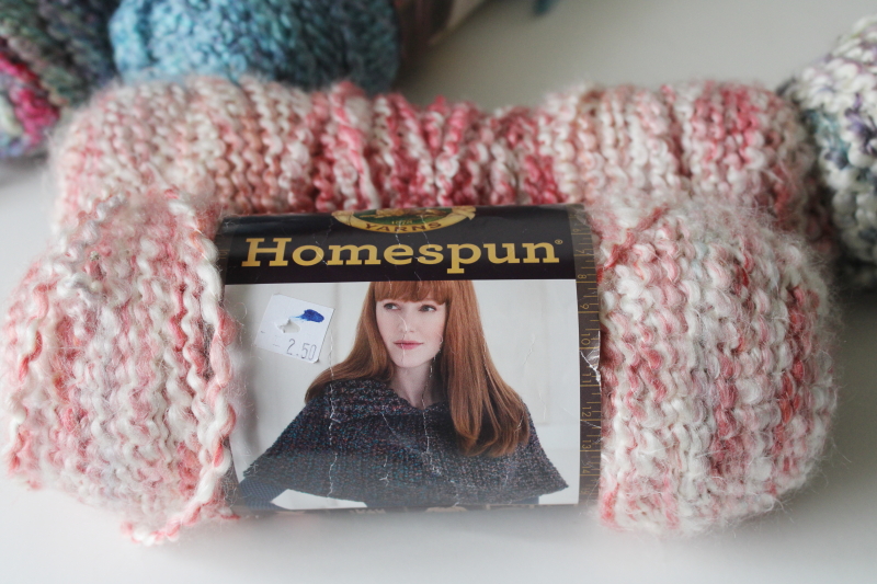 photo of yarn lot Homespun, Thick n Quick, Fireside chunky acrylic cool blues pink colors grey #7
