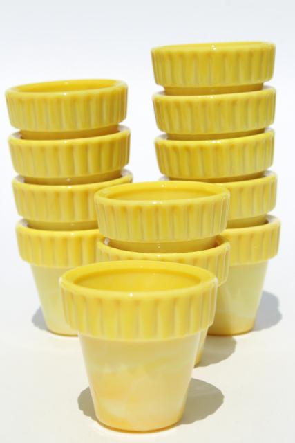 photo of yellow Akro Agate glass planters, 1930s vintage mini flower pots set of 12 #1