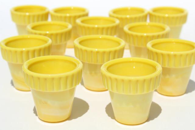 photo of yellow Akro Agate glass planters, 1930s vintage mini flower pots set of 12 #2