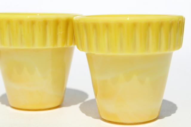 photo of yellow Akro Agate glass planters, 1930s vintage mini flower pots set of 12 #3