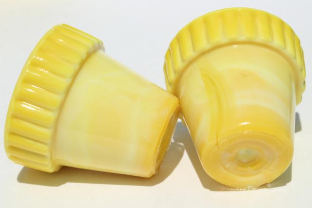 photo of yellow Akro Agate glass planters, 1930s vintage mini flower pots set of 12 #4