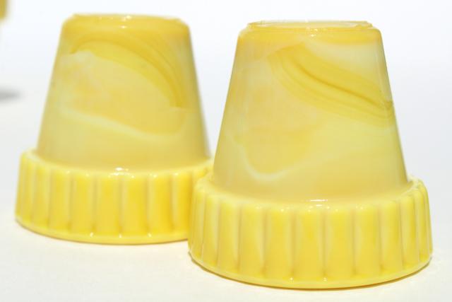 photo of yellow Akro Agate glass planters, 1930s vintage mini flower pots set of 12 #6