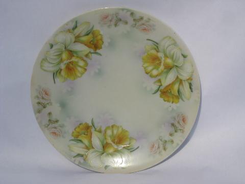 photo of yellow daffodils, large antique hand-painted china plate, vintage Bavaria #1