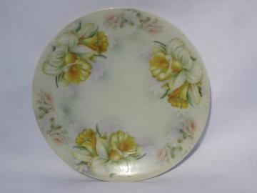 catalog photo of yellow daffodils, large antique hand-painted china plate, vintage Bavaria