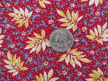 catalog photo of yellow leaves on red, 36" wide cotton fabric