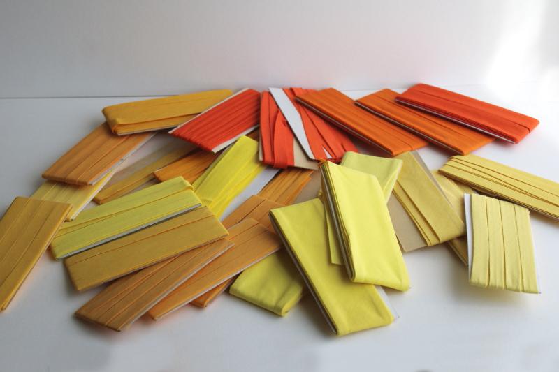 photo of yellow & orange lot vintage seam tape, cotton & blend bias binding for sewing projects #1