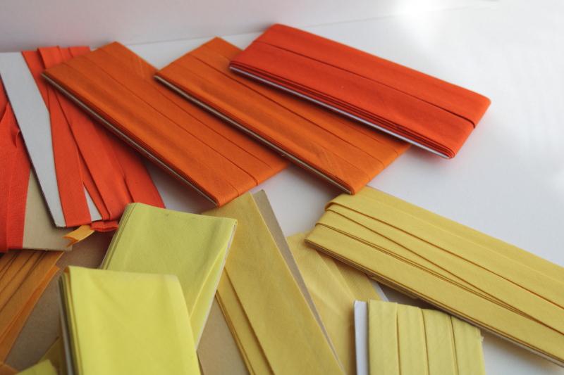 photo of yellow & orange lot vintage seam tape, cotton & blend bias binding for sewing projects #2