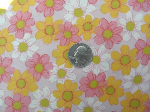 photo of yellow, pink, white flowers print, vintage 36'' wide cotton fabric #1