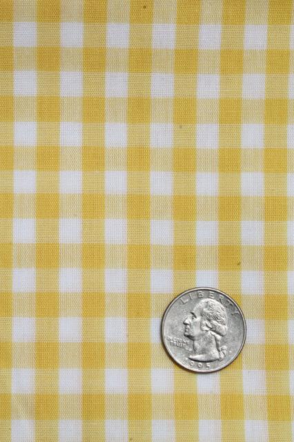 photo of yellow & white checked gingham & solid broadcloth, retro vintage cotton blend fabric lot #3