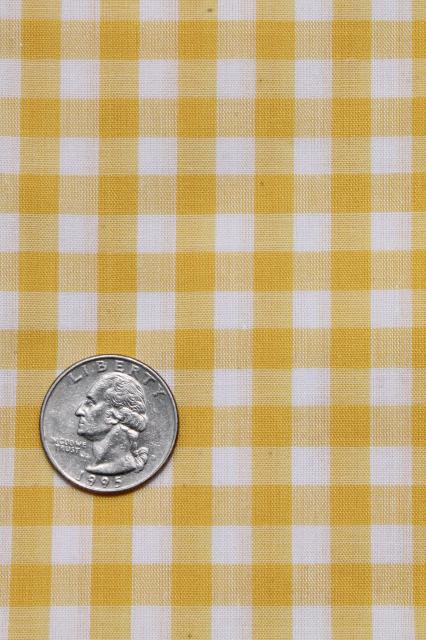 photo of yellow & white checked gingham & solid broadcloth, retro vintage cotton blend fabric lot #5