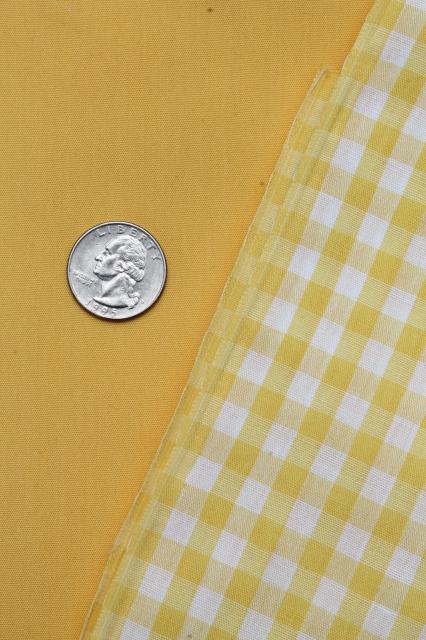 photo of yellow & white checked gingham & solid broadcloth, retro vintage cotton blend fabric lot #7