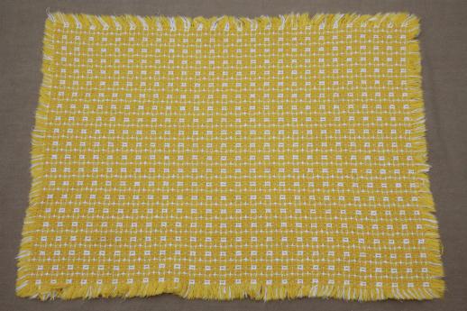 photo of yellow & white homespun cotton placemats & napkins, vintage Mountain Weavers table linens #3