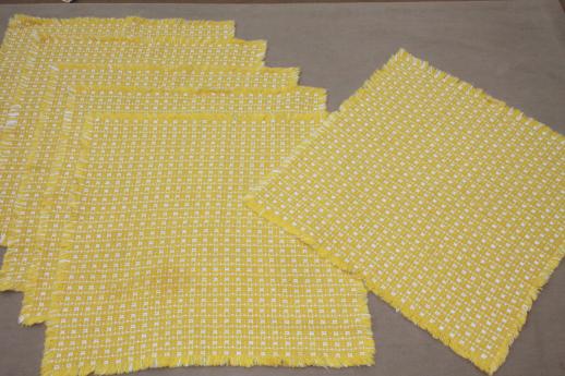 photo of yellow & white homespun cotton placemats & napkins, vintage Mountain Weavers table linens #5