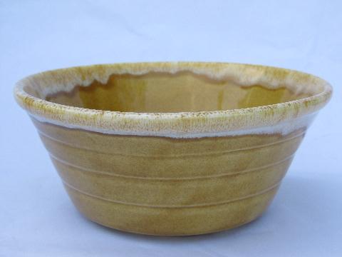 photo of yellow-gold drip kitchen mixing bowl, vintage California pottery #1