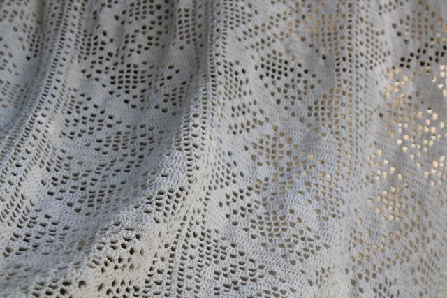photo of zigzag pattern vintage crochet lace, handmade heavy cotton lace tablecloth or throw #6