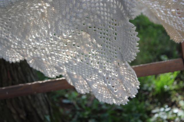 photo of zigzag pattern vintage crochet lace, handmade heavy cotton lace tablecloth or throw #7