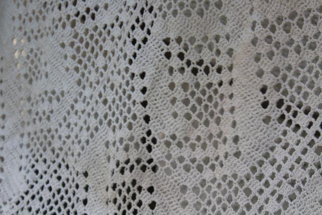 photo of zigzag pattern vintage crochet lace, handmade heavy cotton lace tablecloth or throw #11